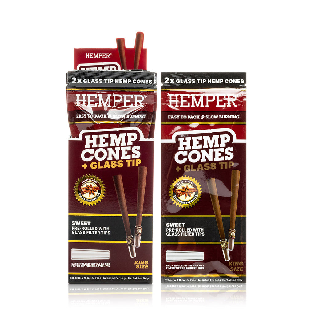 Pre-Rolled 2PK King Size Glass Tipped Hemp Cones| 12ct Display